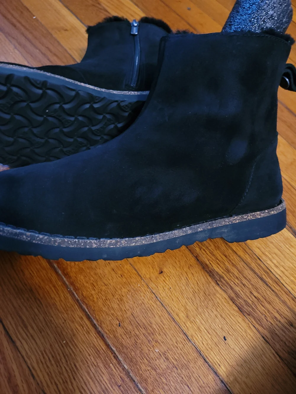 Birkenstock Unisex Black Suede Shearling-Lined Zip Ankle Booties